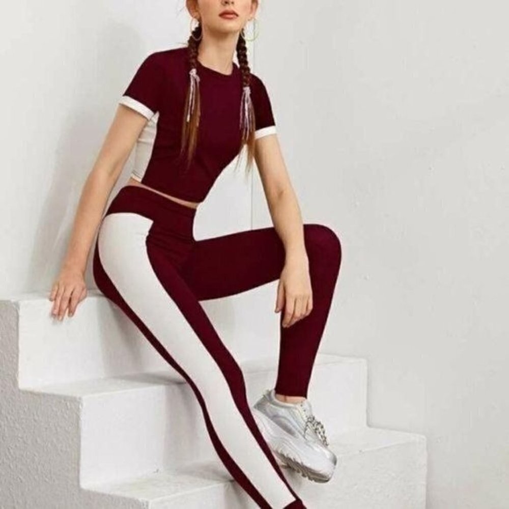 Maroon And White Jogger Set